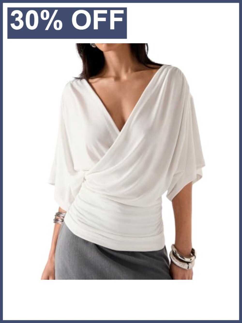 Y2K Draped Deep V Neck Batwing Sleeve Ruched Waist Wrap Blouse Top